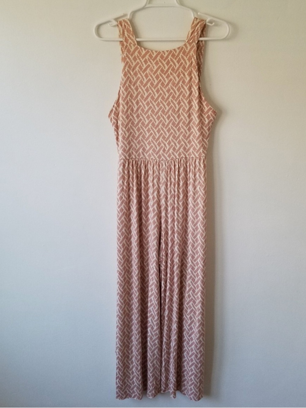 Sleeveless Pink Patterned Womens Low Back Jumpsuit